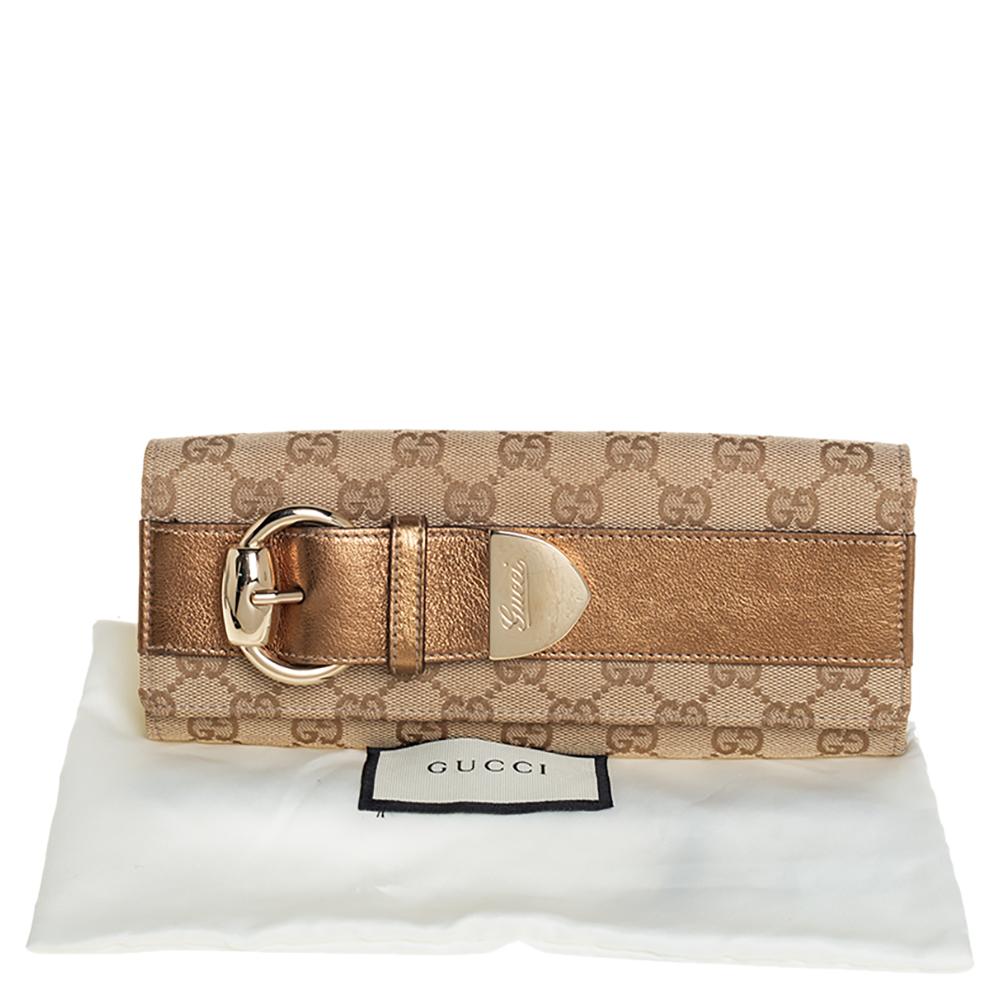Gucci Beige/Gold GG Canvas and Leather Continental Wallet 6