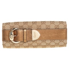 Gucci Beige/Gold GG Canvas and Leather Continental Wallet