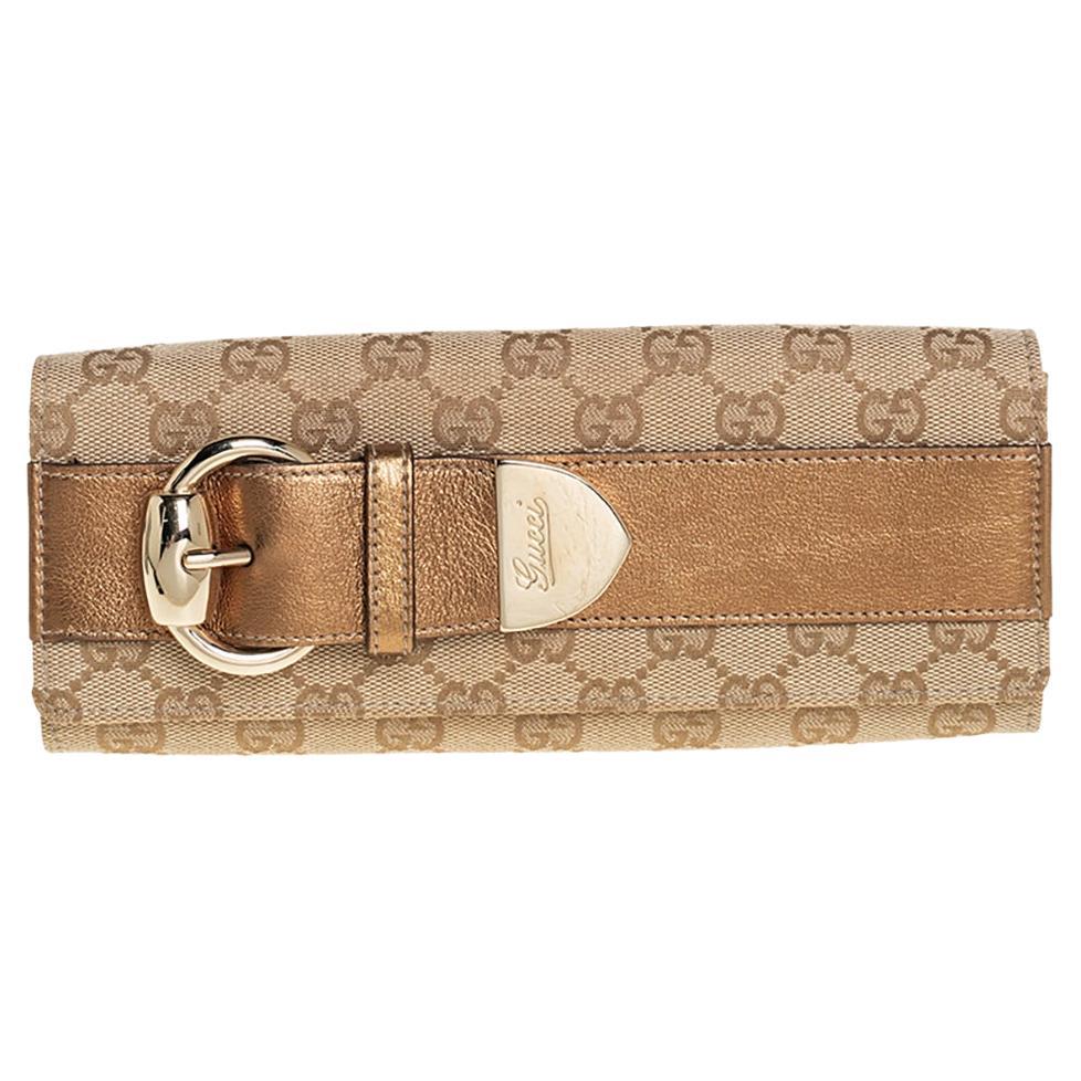Gucci Beige/Gold GG Canvas and Leather Continental Wallet