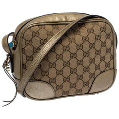 Gucci Beige/Gold GG Canvas and Leather Crossbody Bag