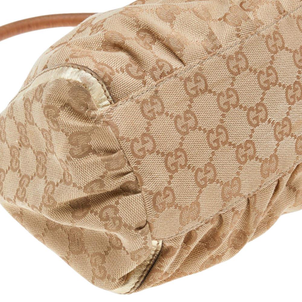 Gucci Beige/Gold GG Canvas And Leather D Ring Hobo For Sale 7