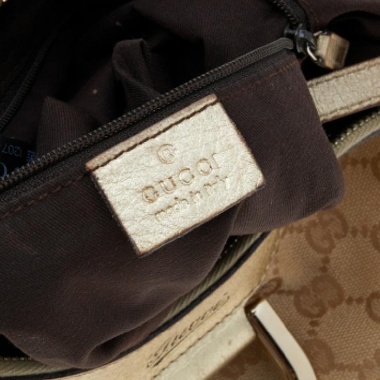 Gucci Beige/Gold GG Canvas and Leather D Ring Hobo Bon état - En vente à Dubai, Al Qouz 2