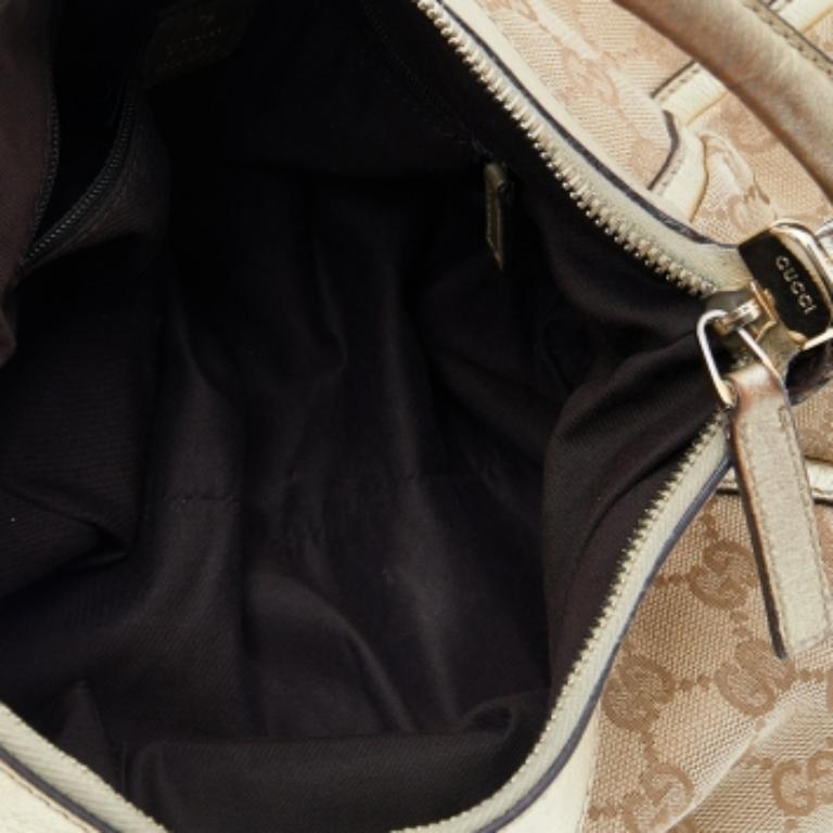 Gucci Beige/Gold GG Canvas and Leather D Ring Hobo en vente 1