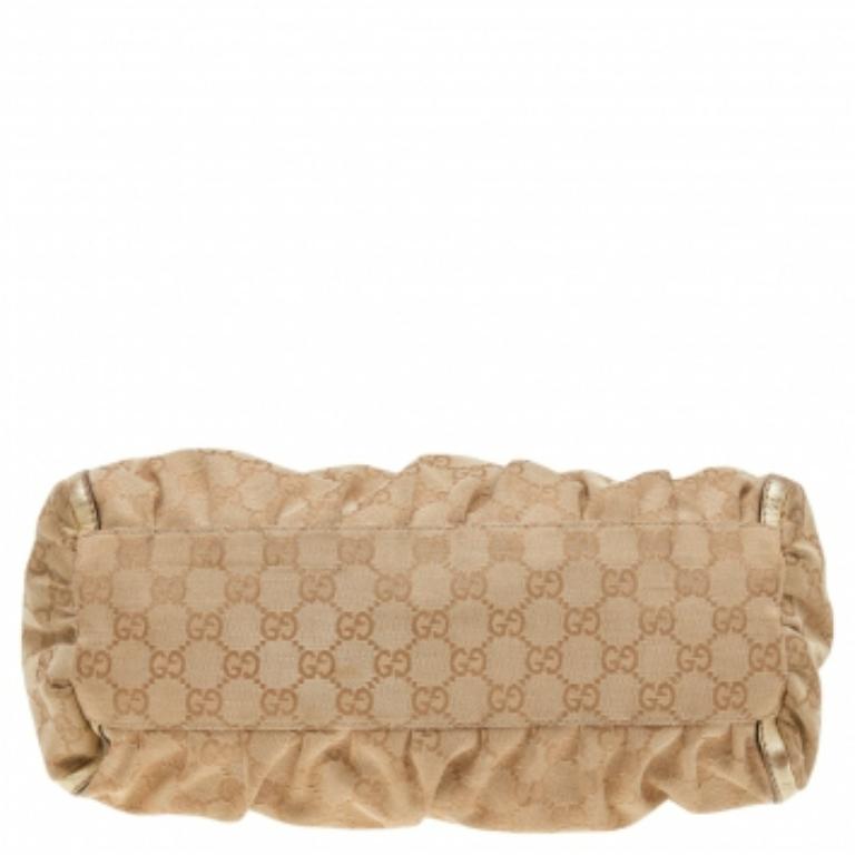 Gucci Beige/Gold GG Canvas and Leather D Ring Hobo en vente 2