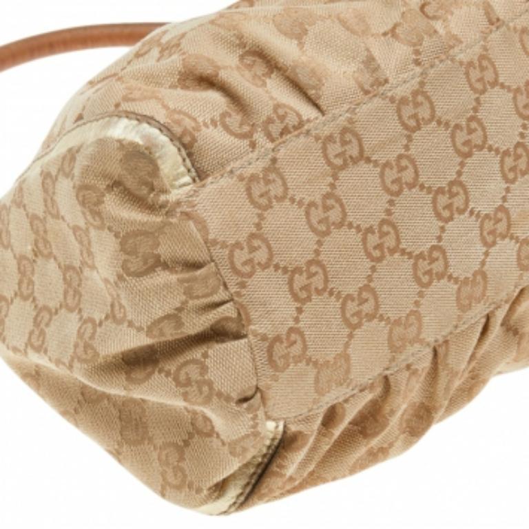Gucci Beige/Gold GG Canvas and Leather D Ring Hobo en vente 3