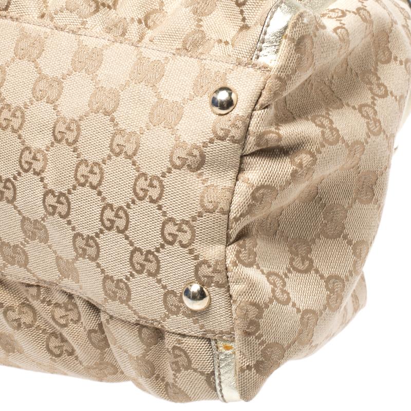 Gucci Beige/Gold GG Canvas and Leather D Ring Hobo 2