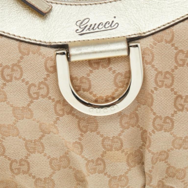 Gucci Beige/Gold GG Canvas and Leather D Ring Hobo en vente 5