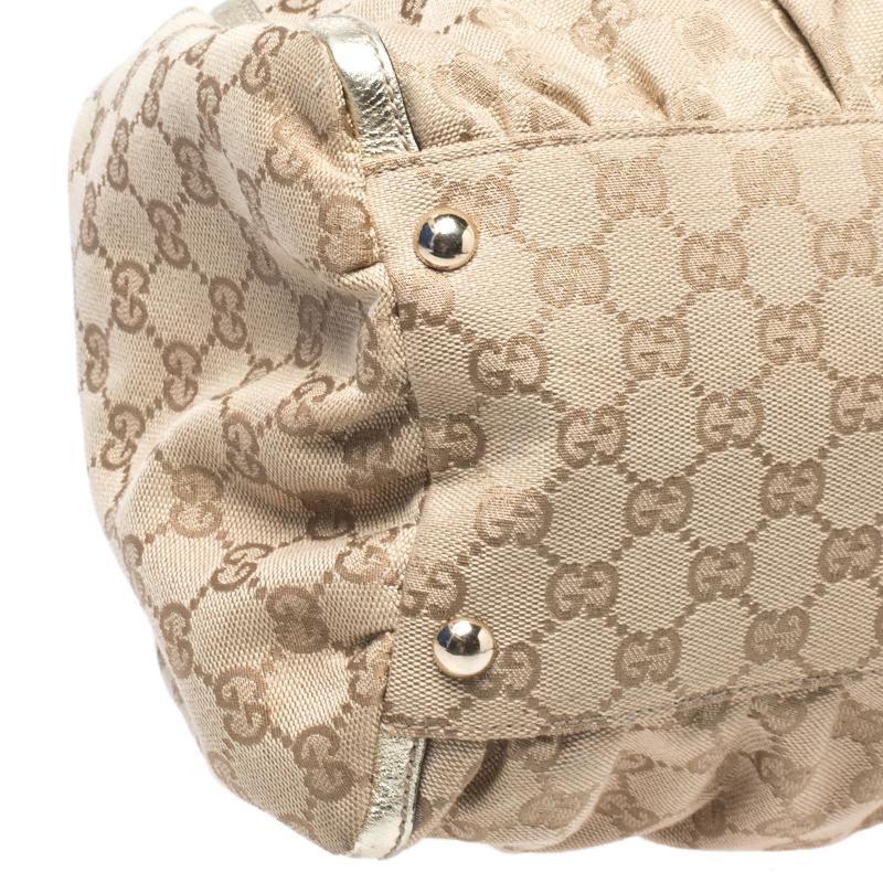 Gucci Beige/Gold GG Canvas and Leather D Ring Hobo 3
