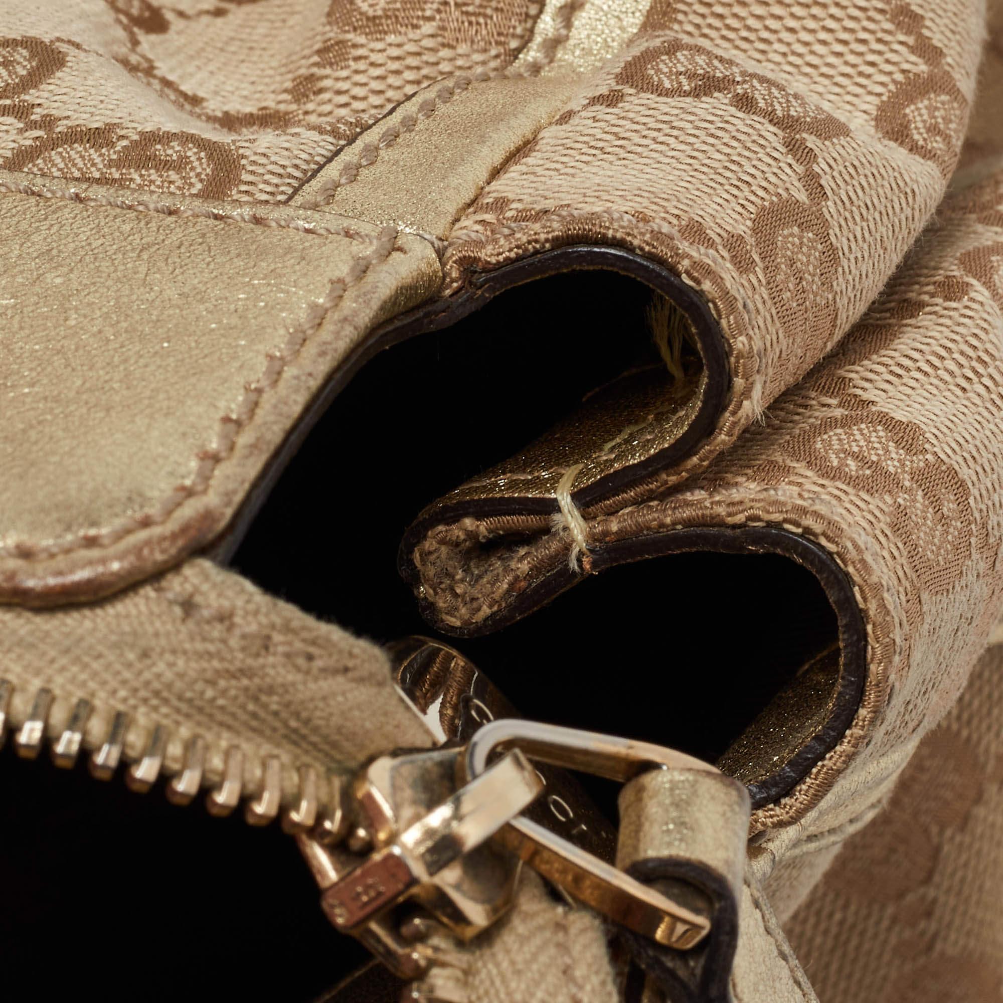 Women's Gucci Beige/Gold GG Canvas and Leather D Ring Satchel