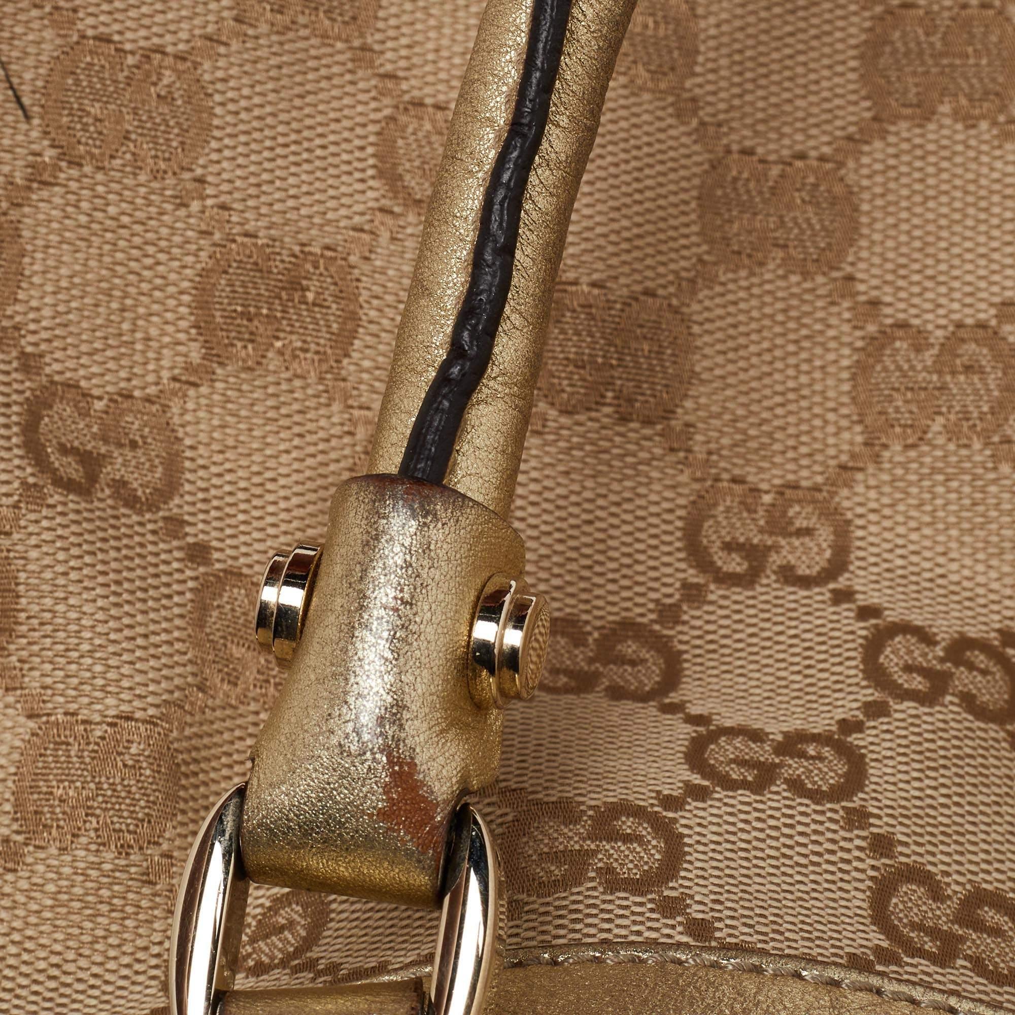 Gucci Beige/Gold GG Canvas and Leather D Ring Satchel 1