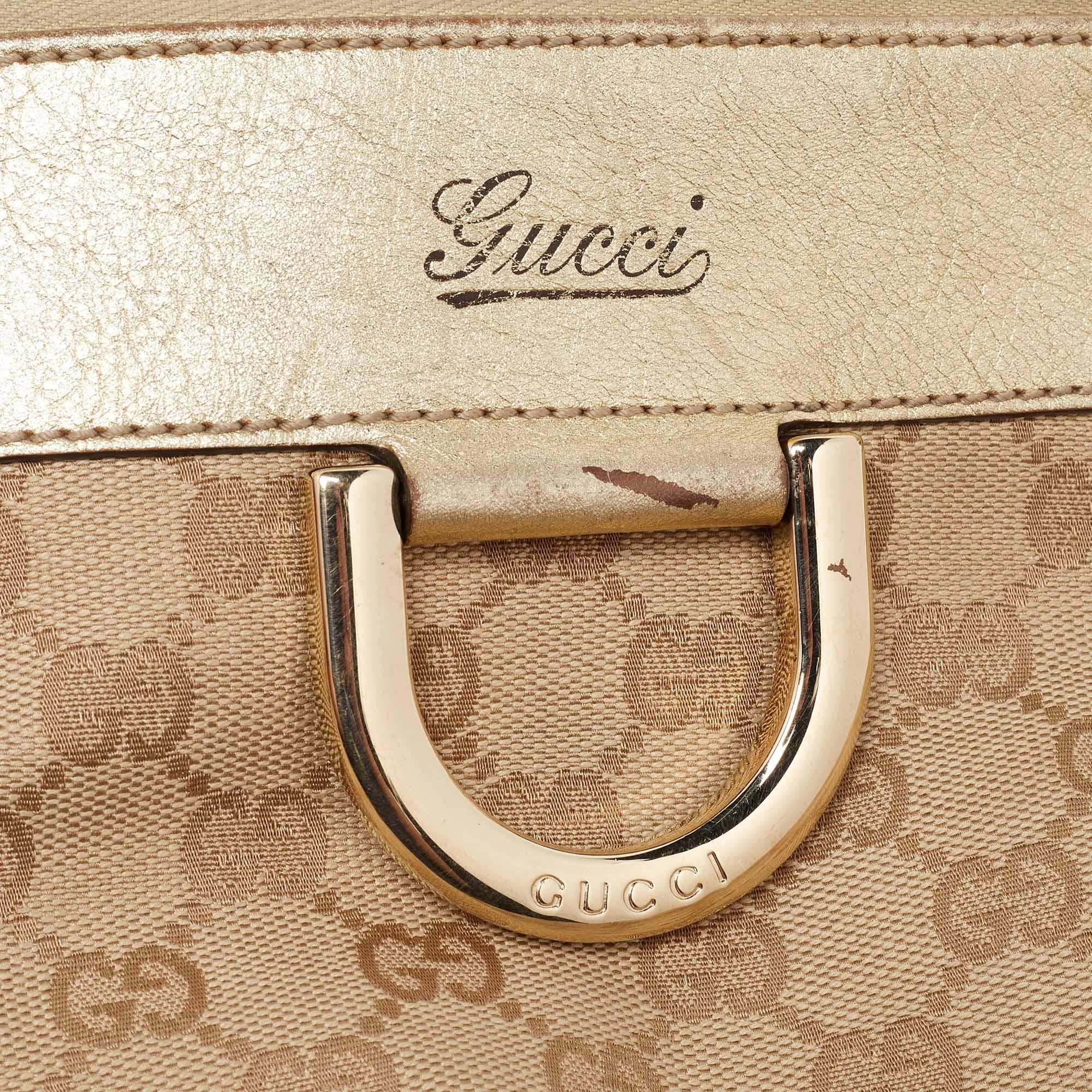Gucci Beige/Gold GG Canvas and Leather D Ring Satchel 2