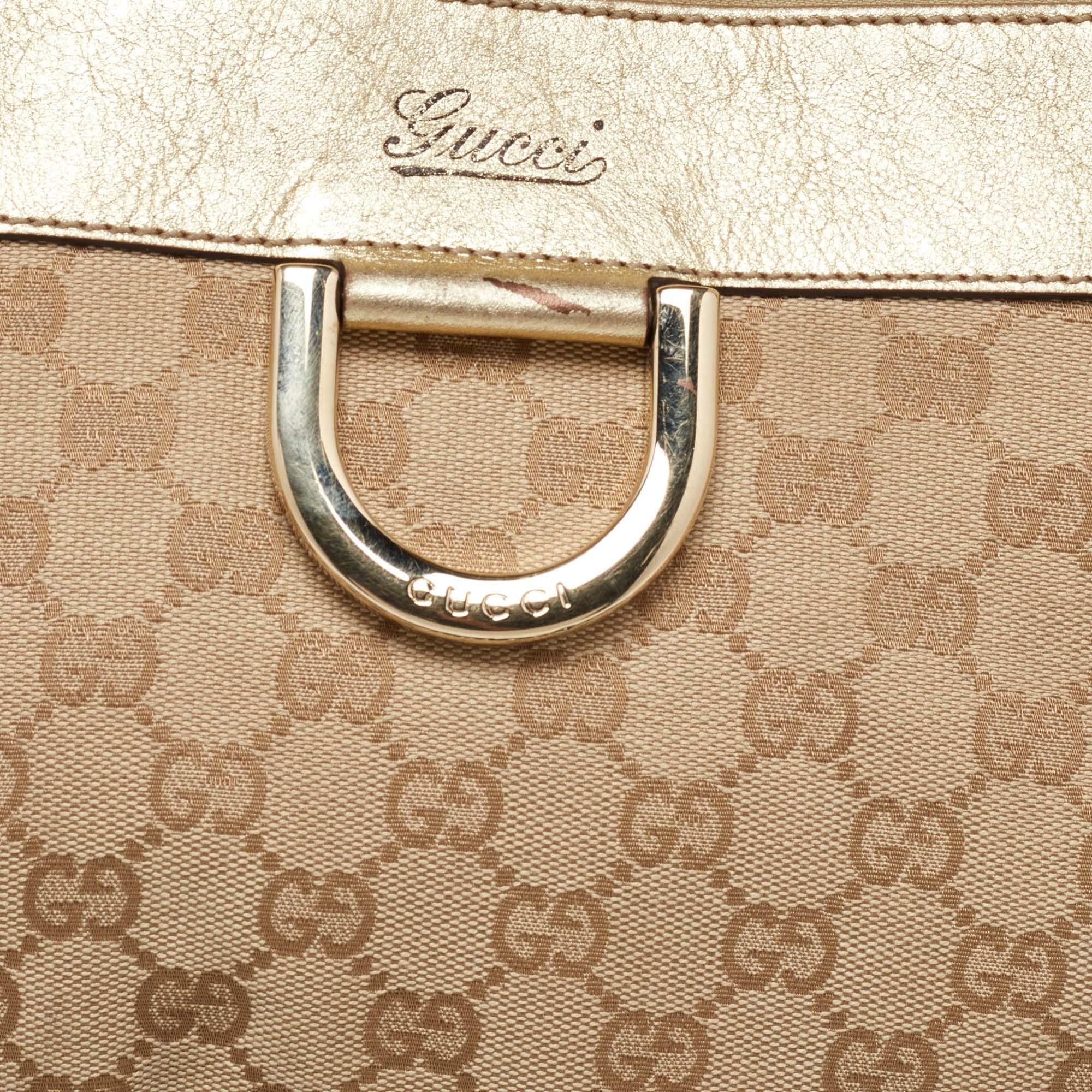 Gucci Beige/Gold GG Canvas and Leather D Ring Satchel 3