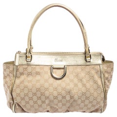 Gucci Beige/Gold GG Canvas and Leather D Ring Tote