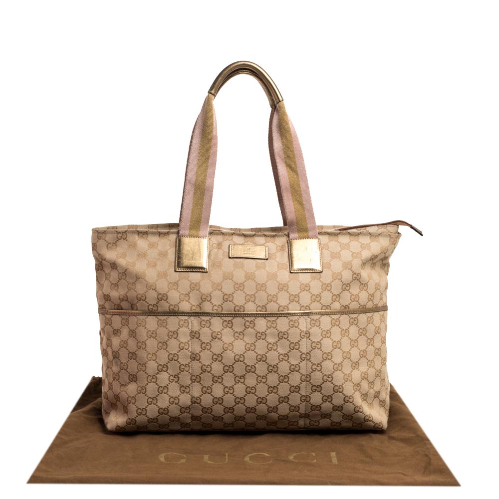 Gucci Beige/Gold GG Canvas and Leather Diaper Tote 7