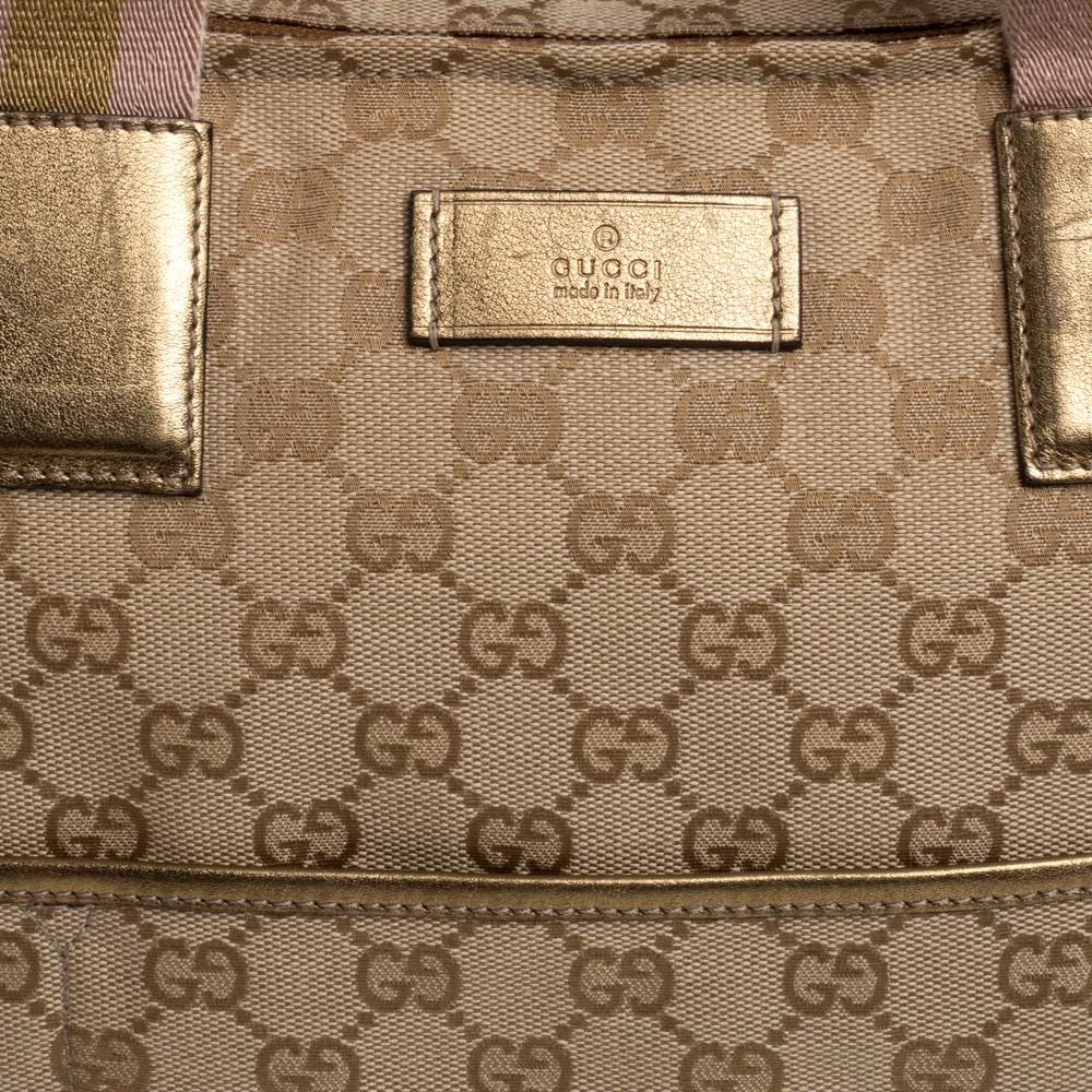 Gucci Beige/Gold GG Canvas and Leather Diaper Tote 1