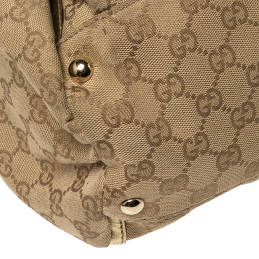 Gucci Beige/Gold GG Canvas and Leather Large D Ring Shoulder Bag 2