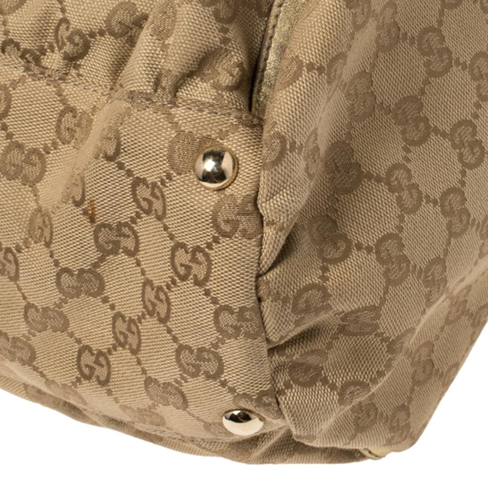 Gucci Beige/Gold GG Canvas and Leather Large D Ring Shoulder Bag 3