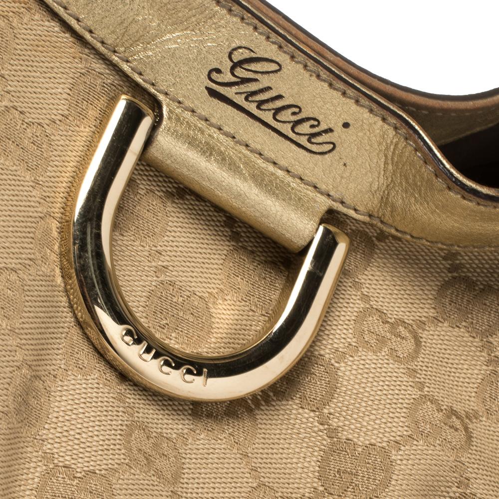 Gucci Beige/Gold GG Canvas and Leather Large D Ring Shoulder Bag 1