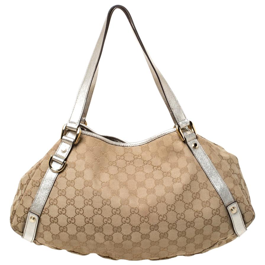 Gucci Beige/Gold GG Canvas and Leather Medium Abbey Shoulder Bag