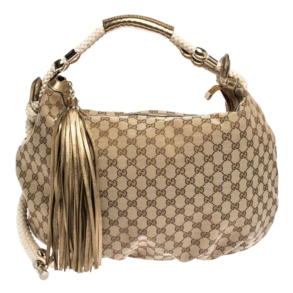 Gucci Beige/Gold GG Canvas and Leather Medium Acapulco Hobo