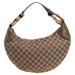 Gucci Beige/Gold GG toile et cuir Bamboo Ring Hobo moyen