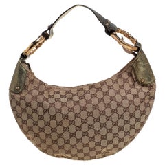 Gucci Beige/Gold GG Canvas und Leder Medium Bamboo Ring Hobo