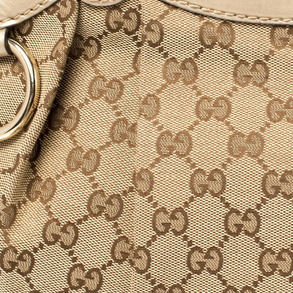 Gucci Beige/Gold GG Canvas and Leather Medium Sukey Tote 5