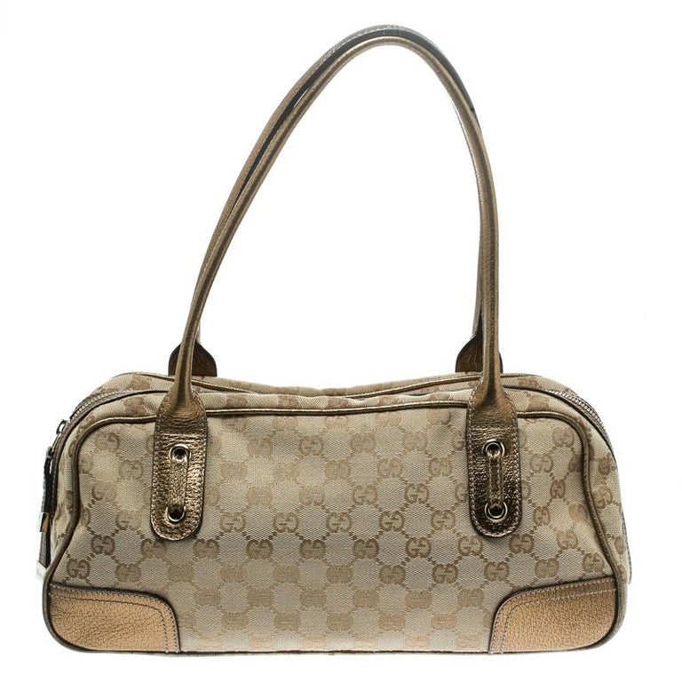 Gucci Beige Gold Gg Canvas And Leather Princy Boston Bag