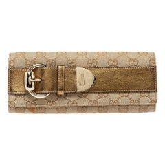 Gucci Beige/Gold GG Canvas and Leather Romy Clutch