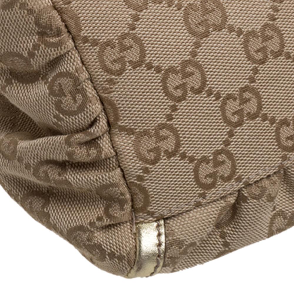 Gucci Beige/Gold GG Canvas and Leather Small D Ring Hobo 6