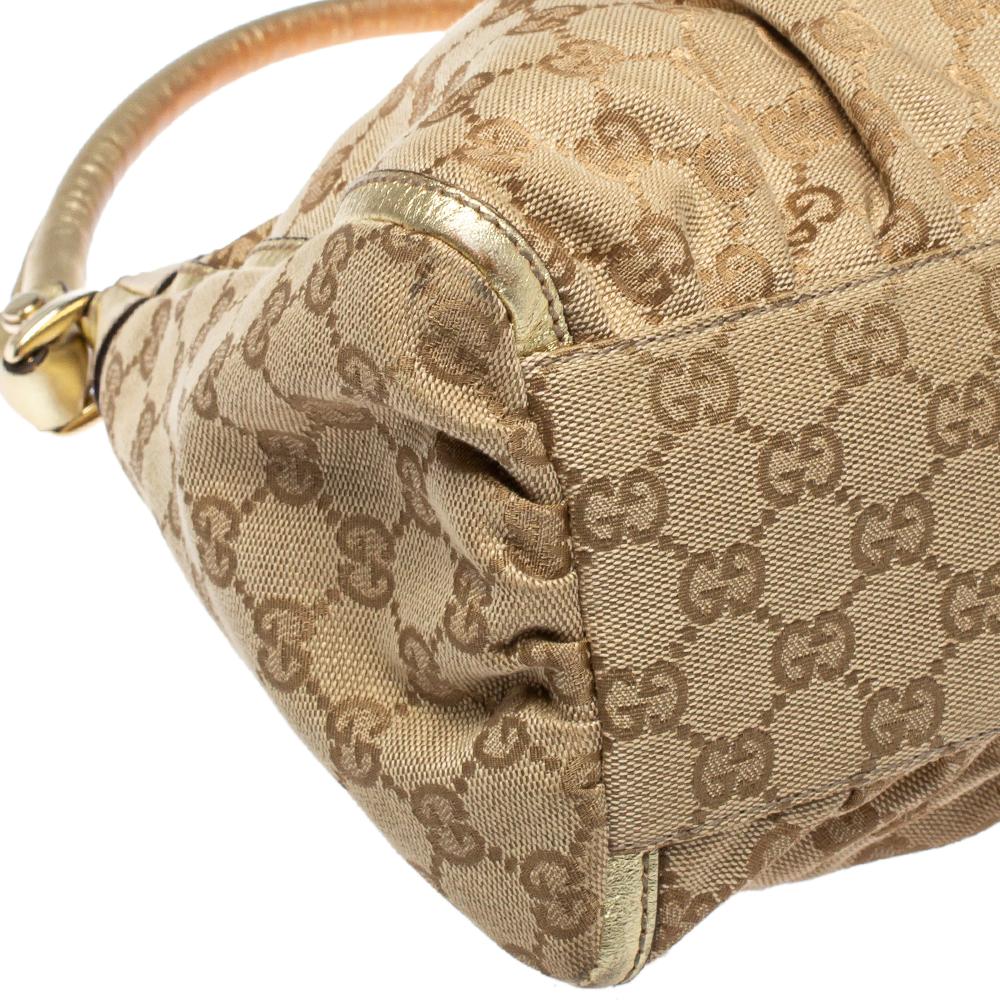 Gucci Beige/Gold GG Canvas and Leather Small D Ring Hobo 1