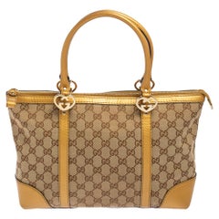 Gucci Beige/Gold GG Canvas And Leather Small Lovely Heart Tote