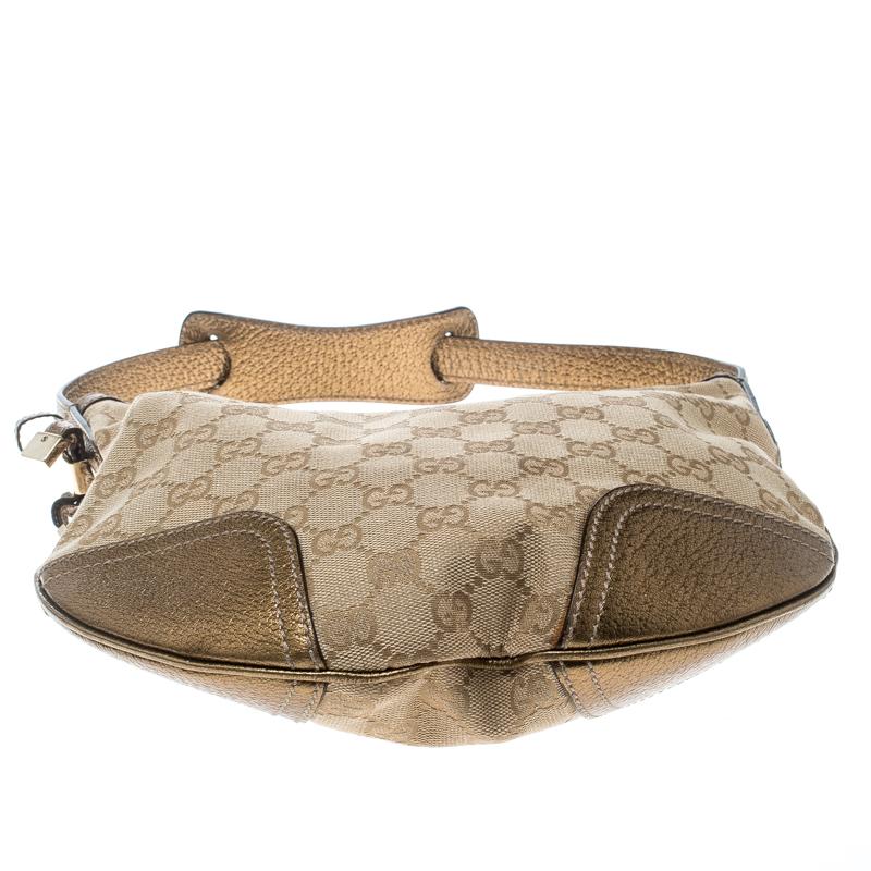 Gucci Beige/Gold GG Canvas and Leather Small Princy Hobo 1
