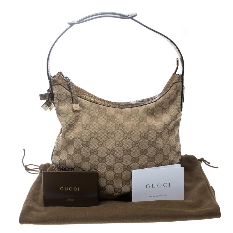Gucci Beige/Gold GG Canvas and Leather Small Princy Hobo 4