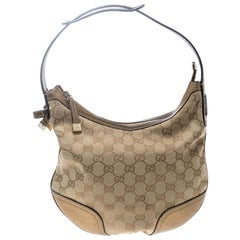 Gucci Beige/Gold GG Canvas and Leather Small Princy Hobo