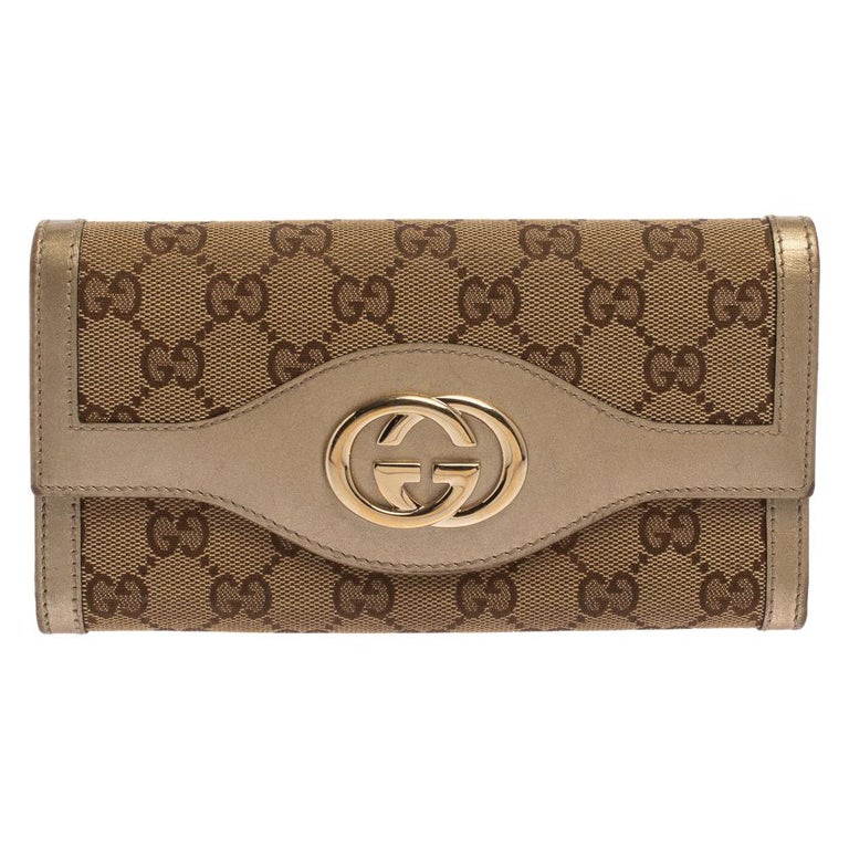 Gucci Beige/Gold GG Canvas and Leather Sukey Continental Wallet at 1stDibs  | gucci sukey wallet, gucci continental wallet, gucci wallet gold
