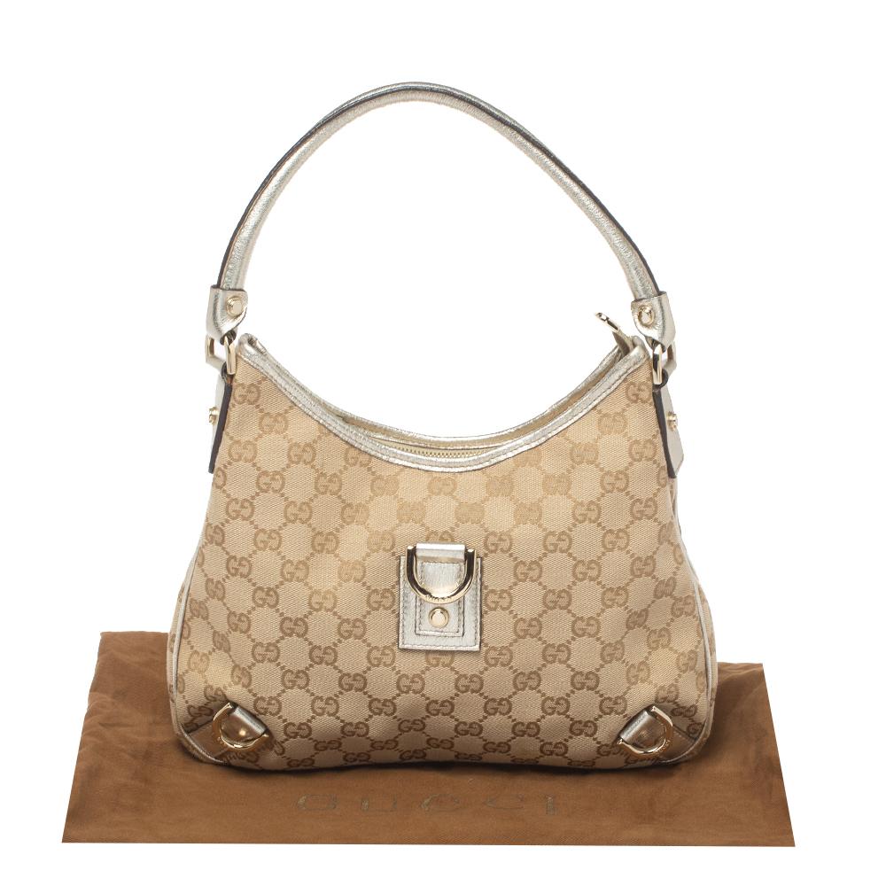 Gucci Beige/White GG Canvas Small D-Ring Hobo Bag - Yoogi's Closet
