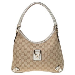 Gucci Beige/Gold GG Canvas Small Abbey D Ring Hobo