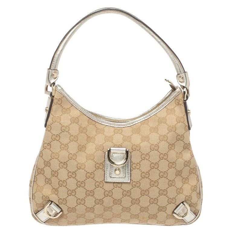 Gucci Beige/Gold GG Canvas Small Abbey D Ring Hobo at 1stDibs