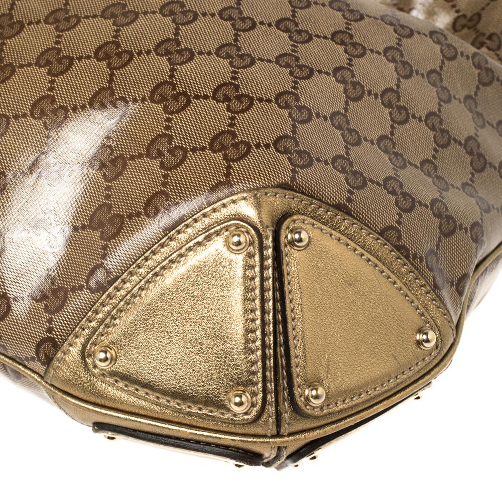 Gucci Beige/Gold GG Crystal Canvas and Leather Large Babouska Indy Hobo 3