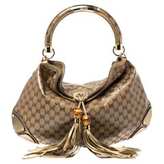 Gucci Beige/Gold GG Crystal Canvas and Leather Large Babouska Indy Hobo