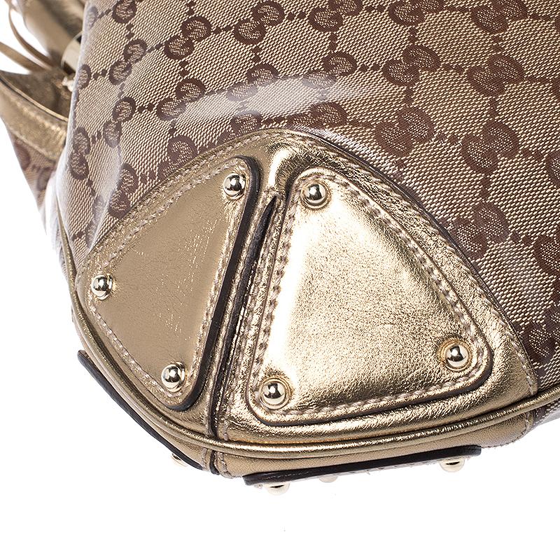 Gucci Beige/Gold GG Crystal Canvas and Leather Medium Babouska Indy Hobo 6
