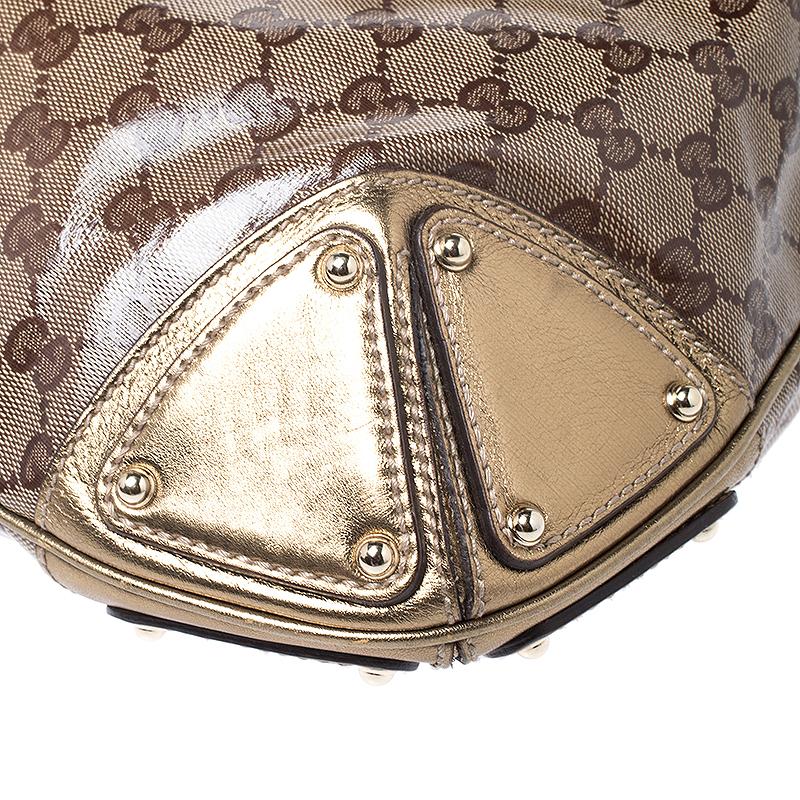 Gucci Beige/Gold GG Crystal Canvas and Leather Medium Babouska Indy Hobo 7