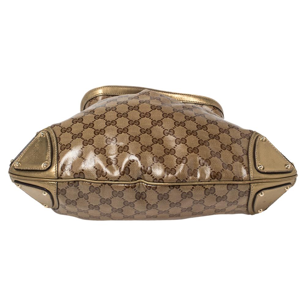 De las mujeres Gucci Beige/Oro GG Lienzo Cristal y Piel Babouska Indy Hobo Mediano