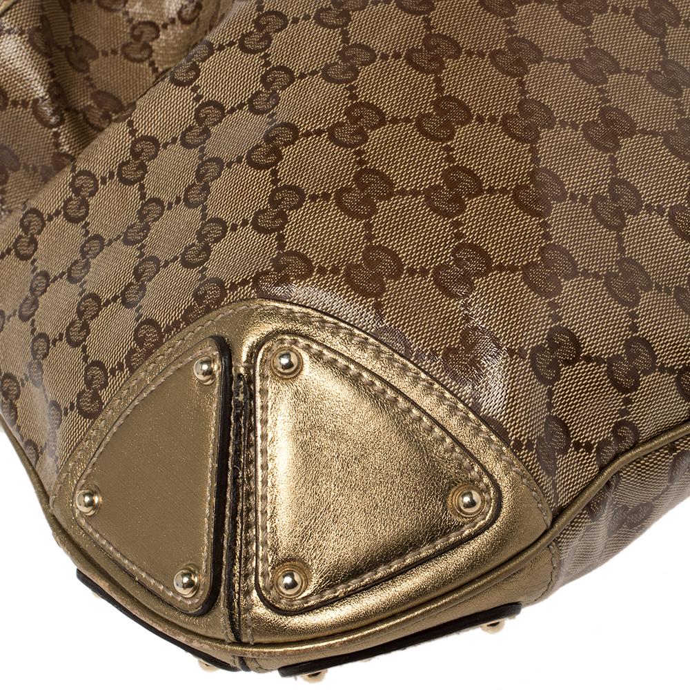 Gucci Beige/Oro GG Lienzo Cristal y Piel Babouska Indy Hobo Mediano 1
