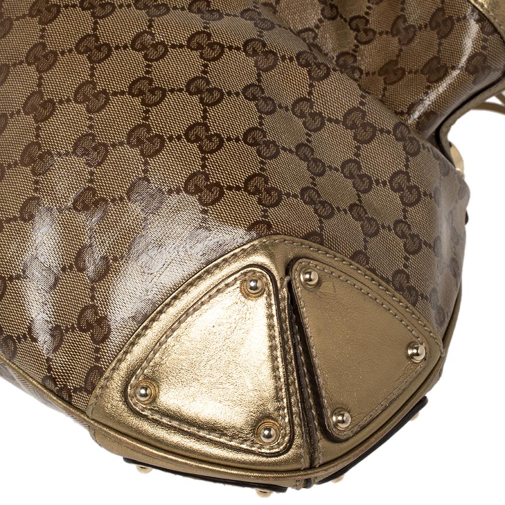 Gucci Beige/Oro GG Lienzo Cristal y Piel Babouska Indy Hobo Mediano 2