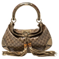 Gucci Beige/Gold GG Crystal Canvas and Leather Medium Babouska Indy Hobo