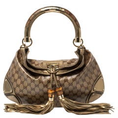 Gucci Beige/Oro GG Lienzo Cristal y Piel Babouska Indy Hobo Mediano