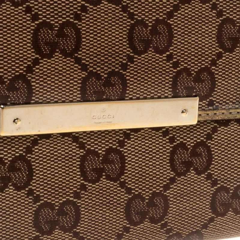Gucci Beige/Gold GG Crystal Canvas & Leather Logo Metal Plate Continental Wallet 1