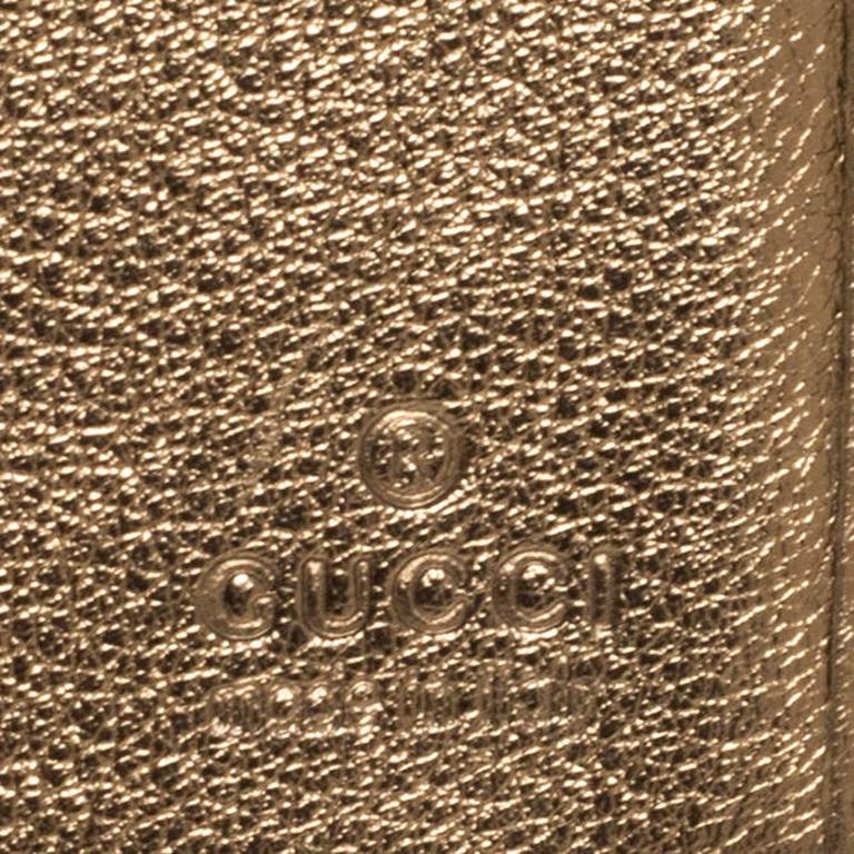 Gucci Beige/Gold GG Crystal Canvas & Leather Logo Metal Plate Continental Wallet 4